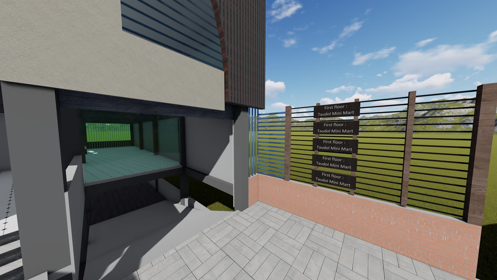 Entrance podium and signage