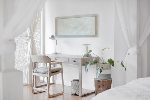 White minimal bedroom desk