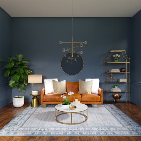 Dark leather living room