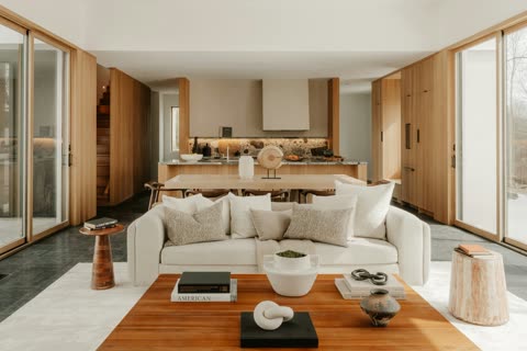 Open living-kitchen, natural wood